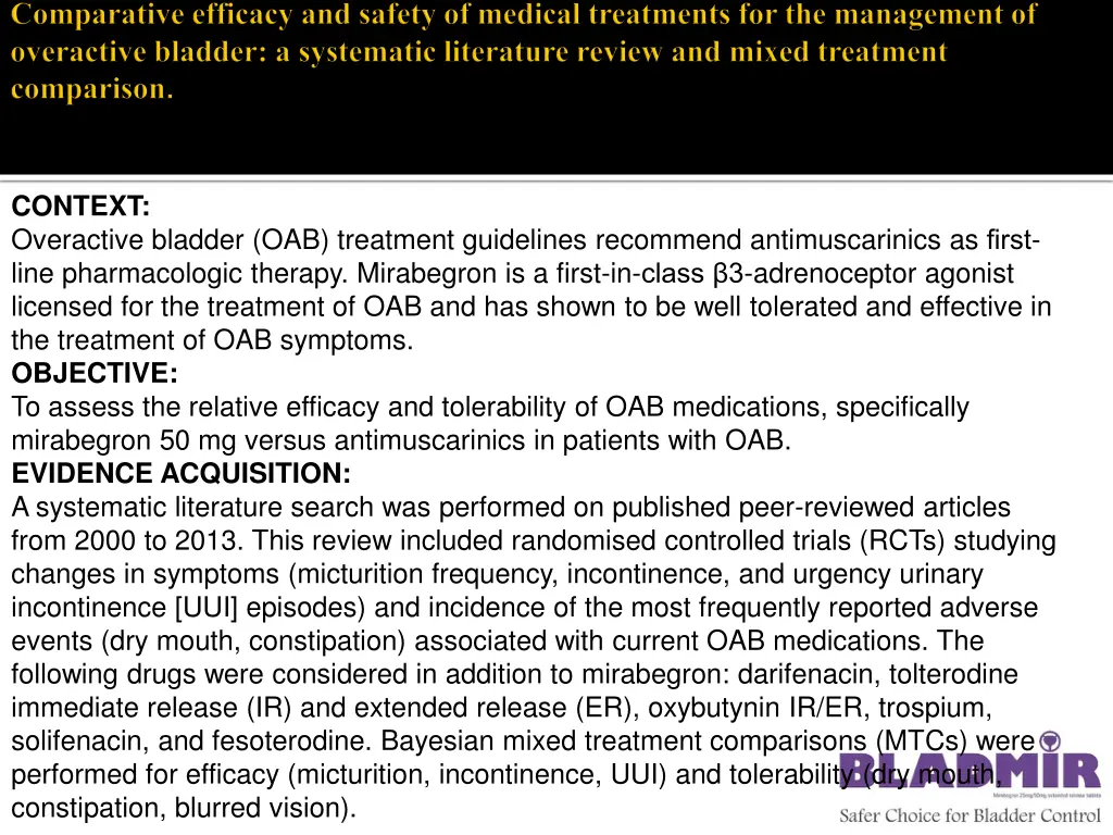 context overactive bladder oab treatment