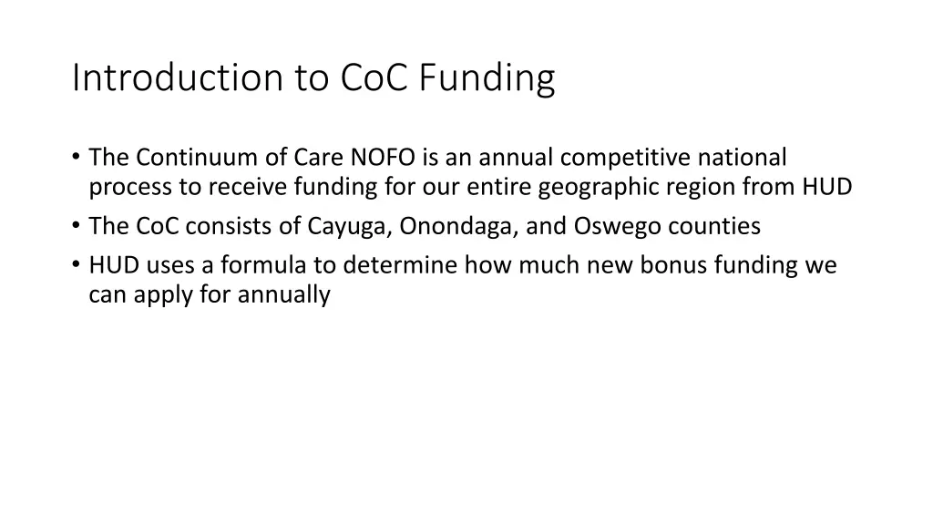 introduction to coc funding