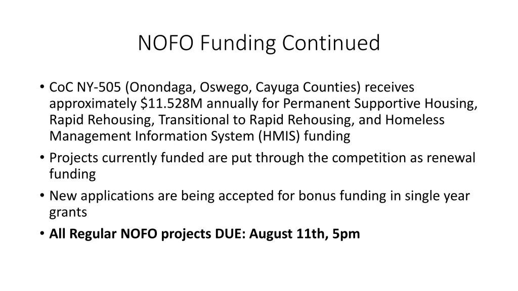 nofo funding continued