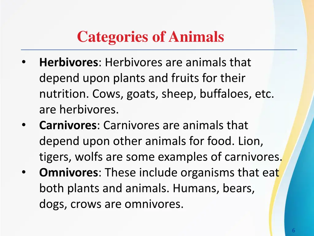 categories of animals