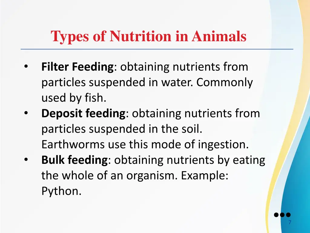 types of nutrition in animals