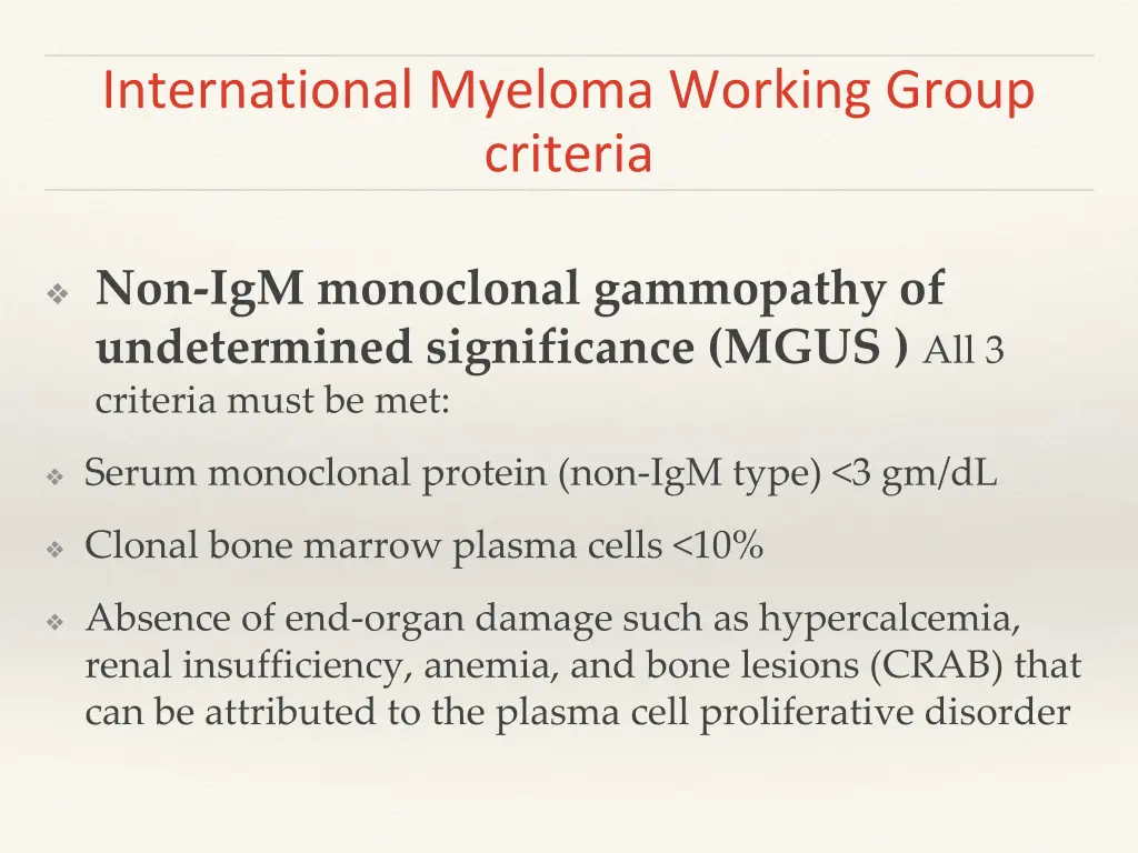 international myeloma working group criteria