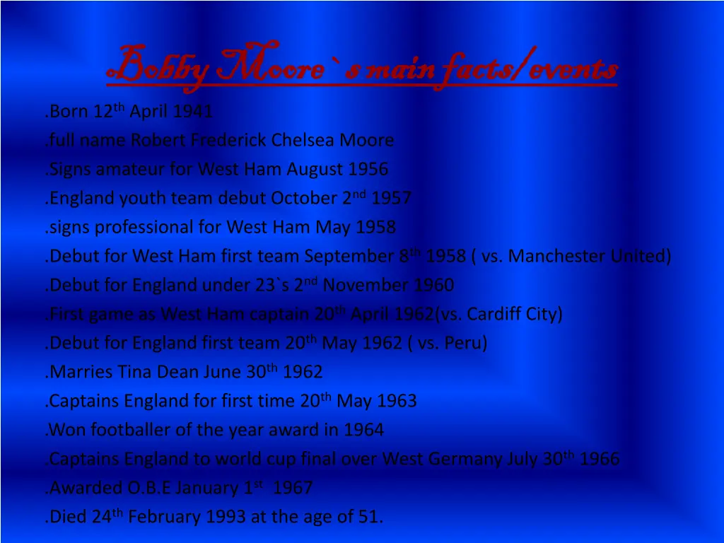 bobby moore s main facts events bobby moore