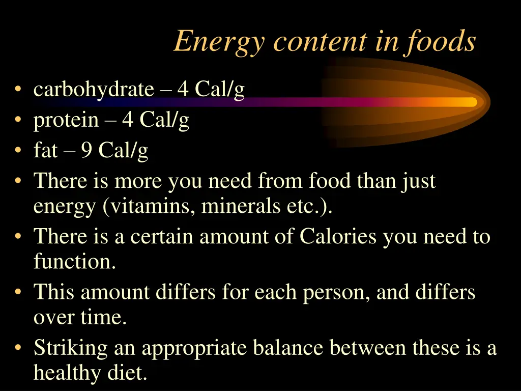 energy content in foods