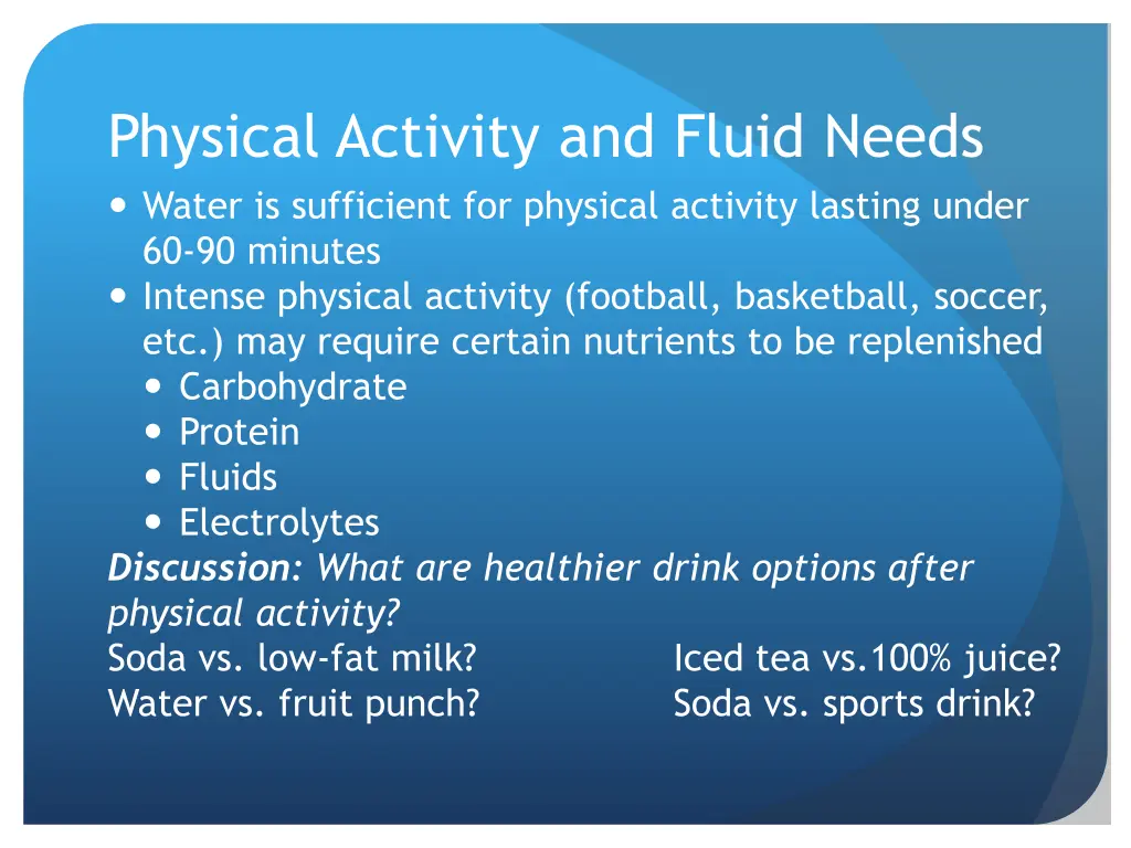 physical activity and fluid needs water