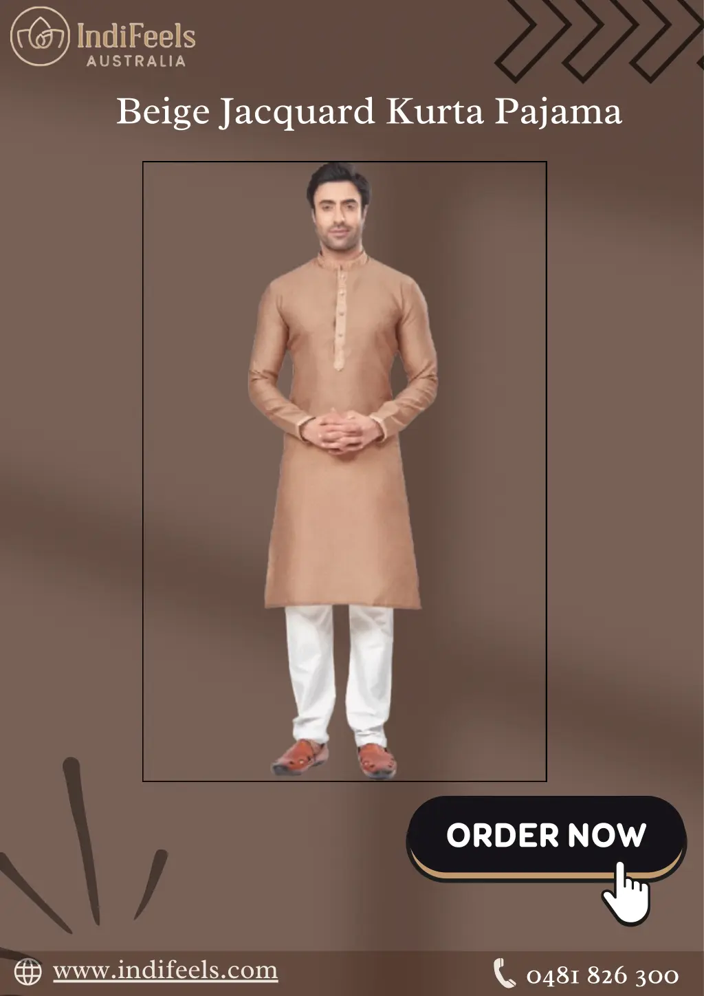 beige jacquard kurta pajama