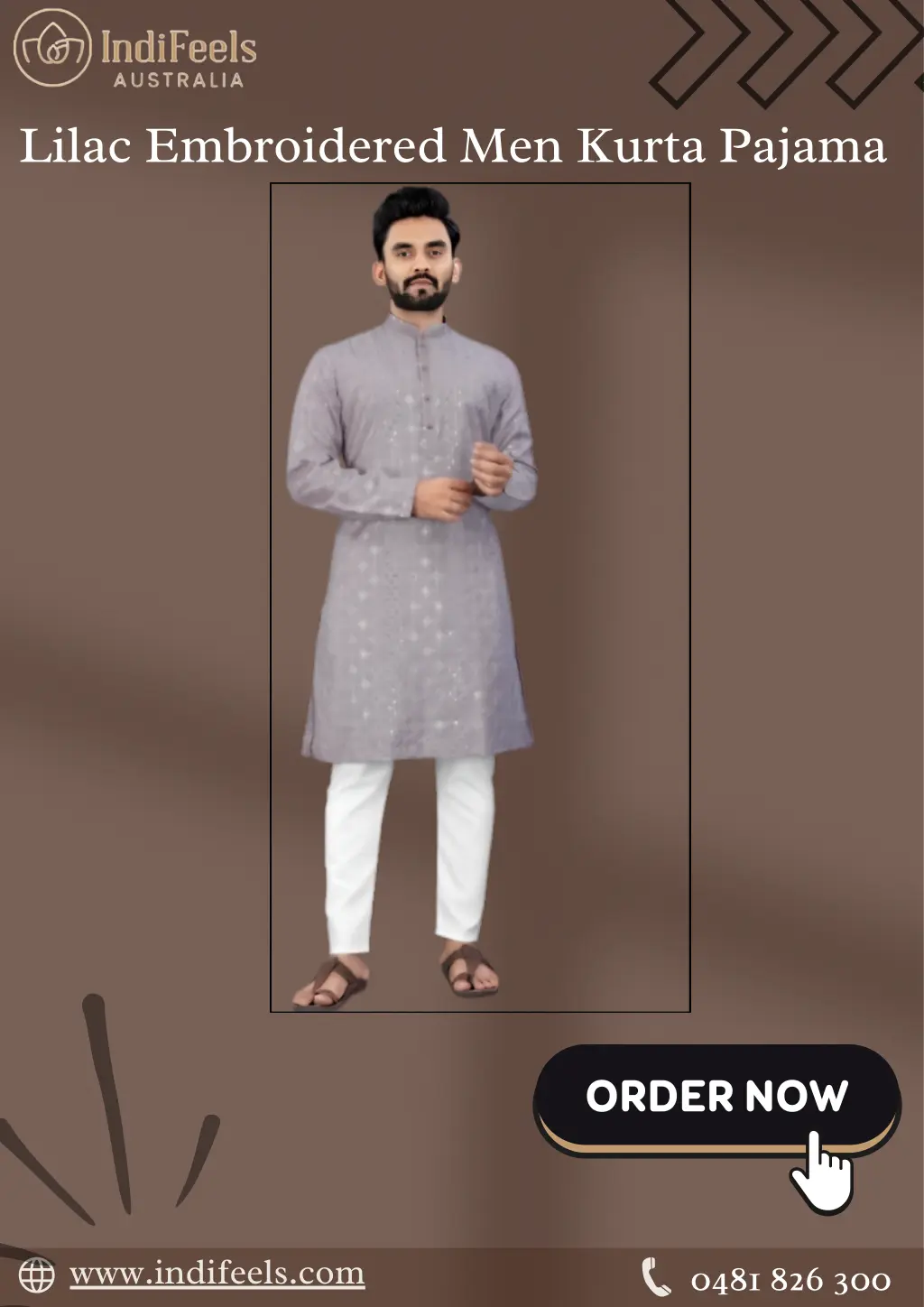 lilac embroidered men kurta pajama