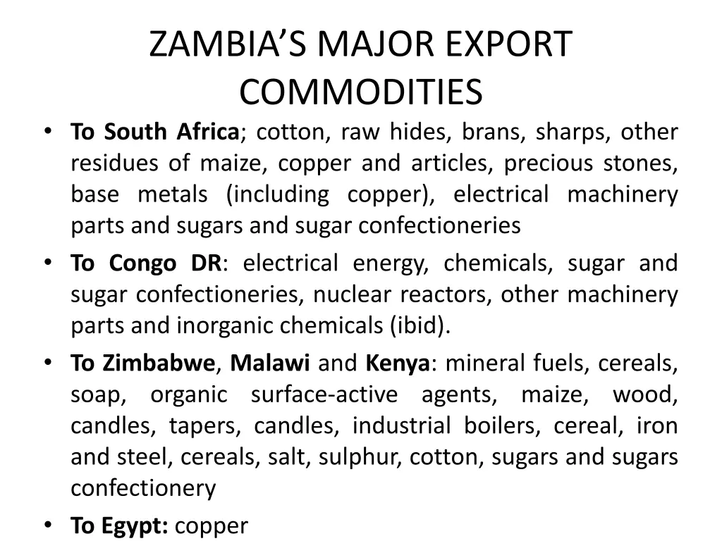 zambia s major export commodities to south africa