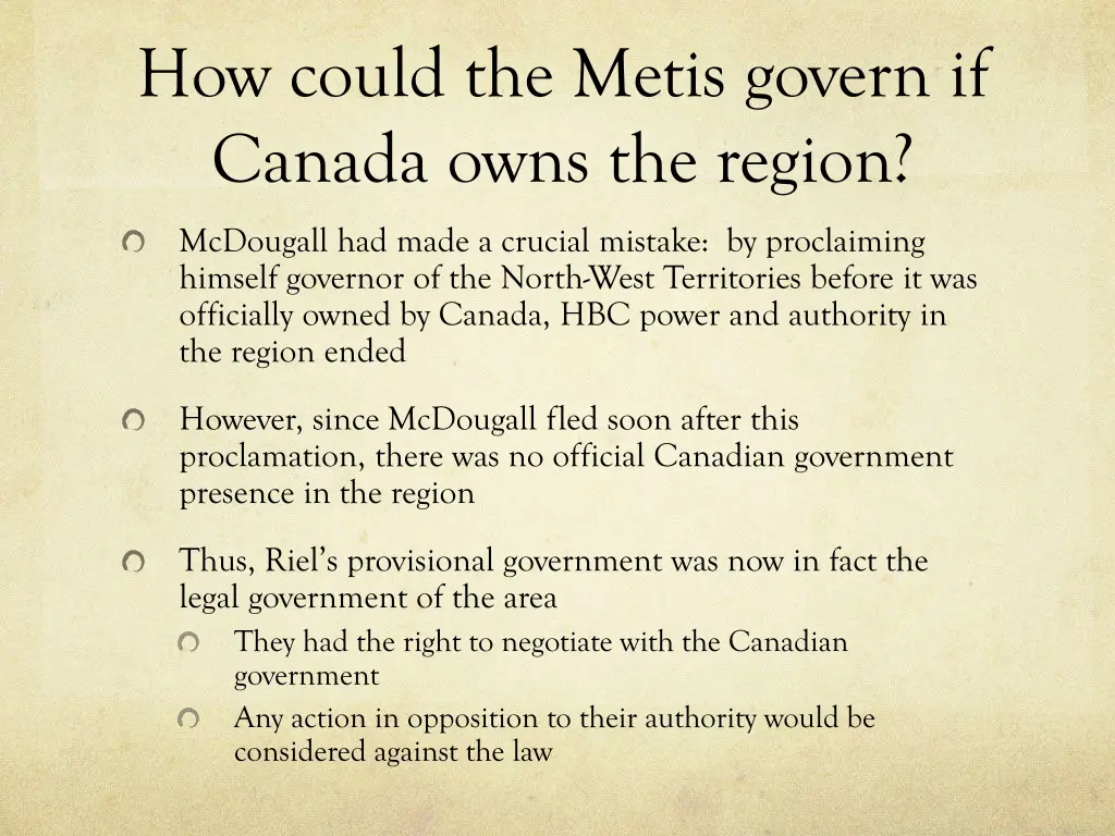 how could the metis govern if canada owns