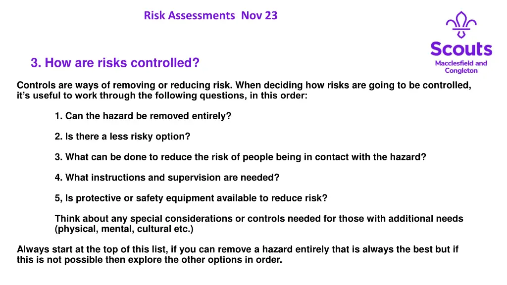 risk assessments nov 23 15