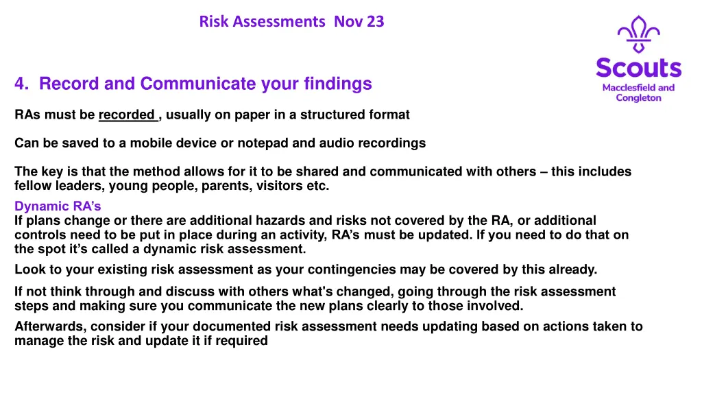 risk assessments nov 23 18