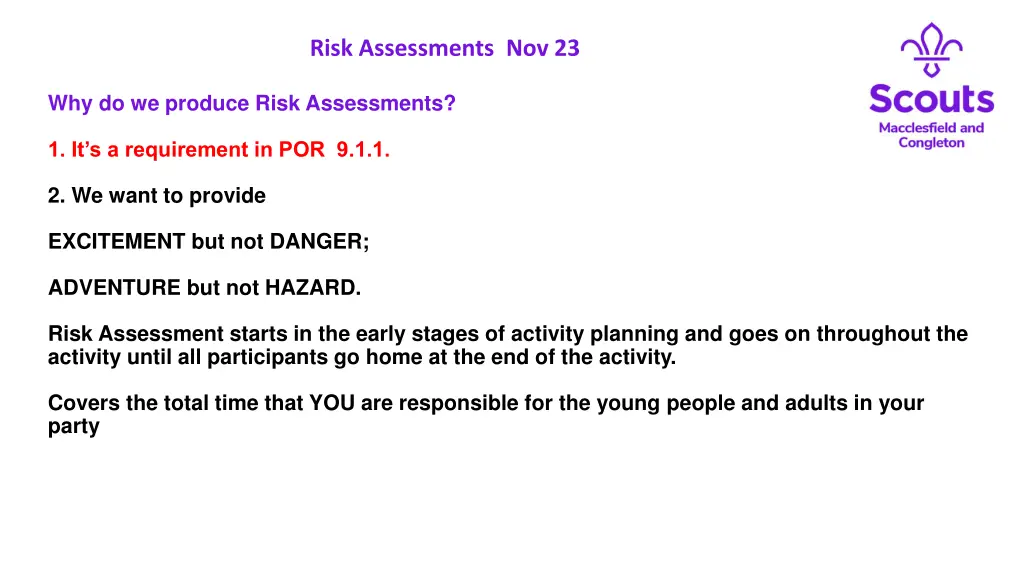 risk assessments nov 23 2