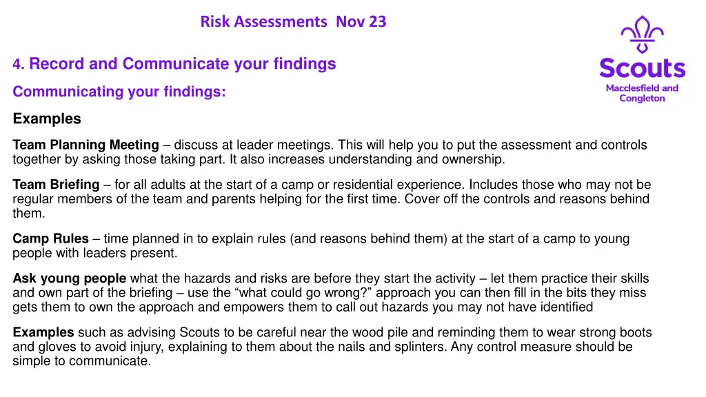 risk assessments nov 23 20