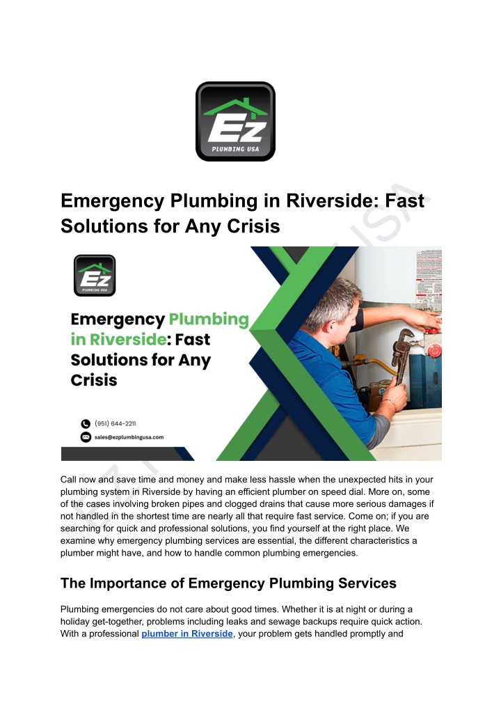 ez plumbing usa examine why emergency plumbing