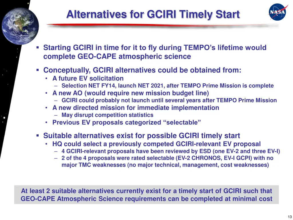 alternatives for gciri timely start