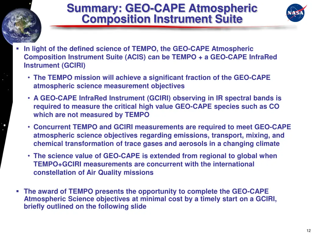 summary geo cape atmospheric composition