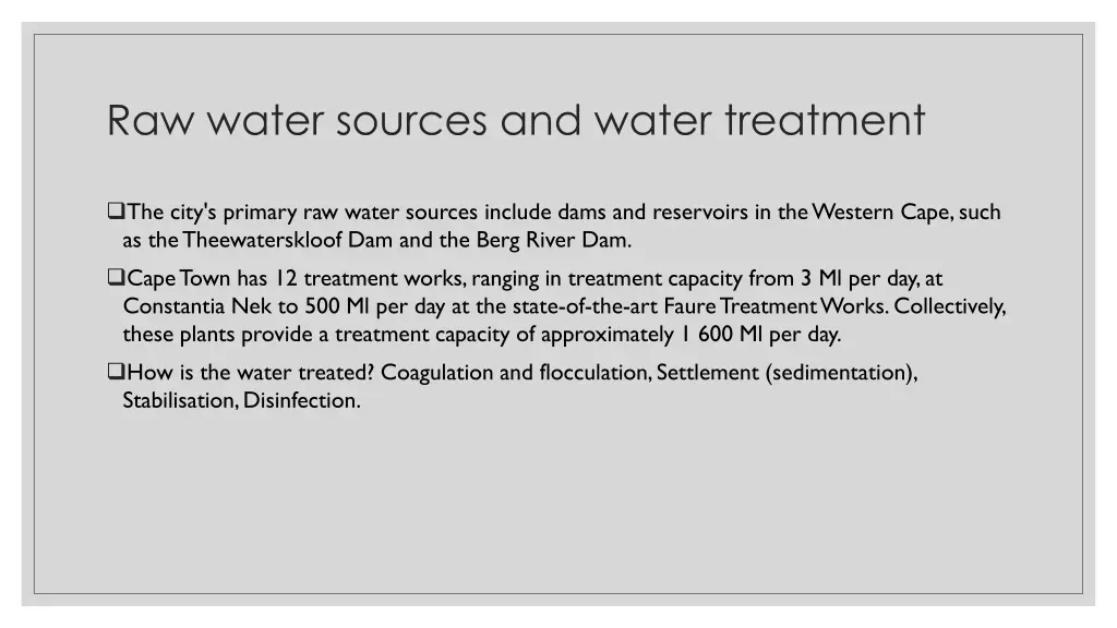 raw water sources and water treatment