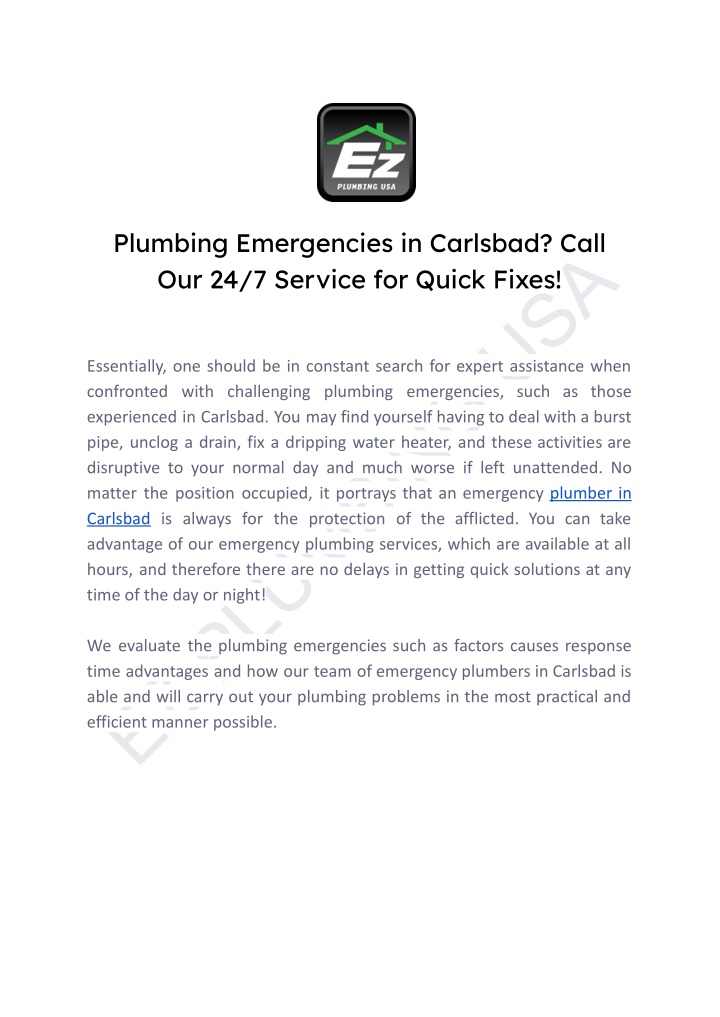 plumbing emergencies in carlsbad call