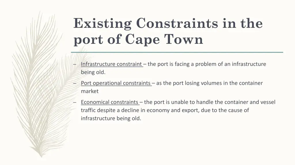 existing constraints in the port of cape town