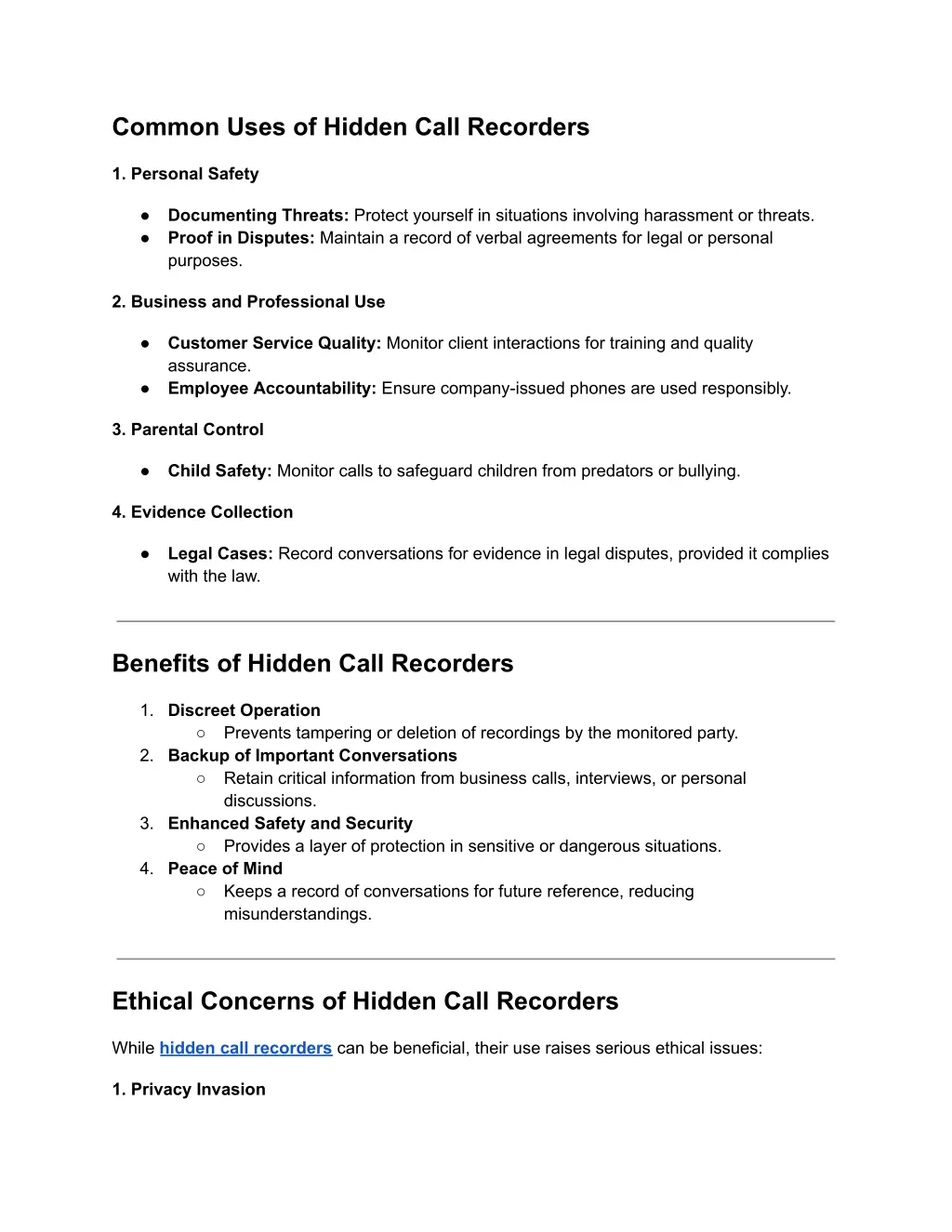 common uses of hidden call recorders