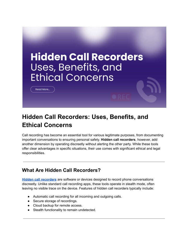 hidden call recorders uses benefits and ethical