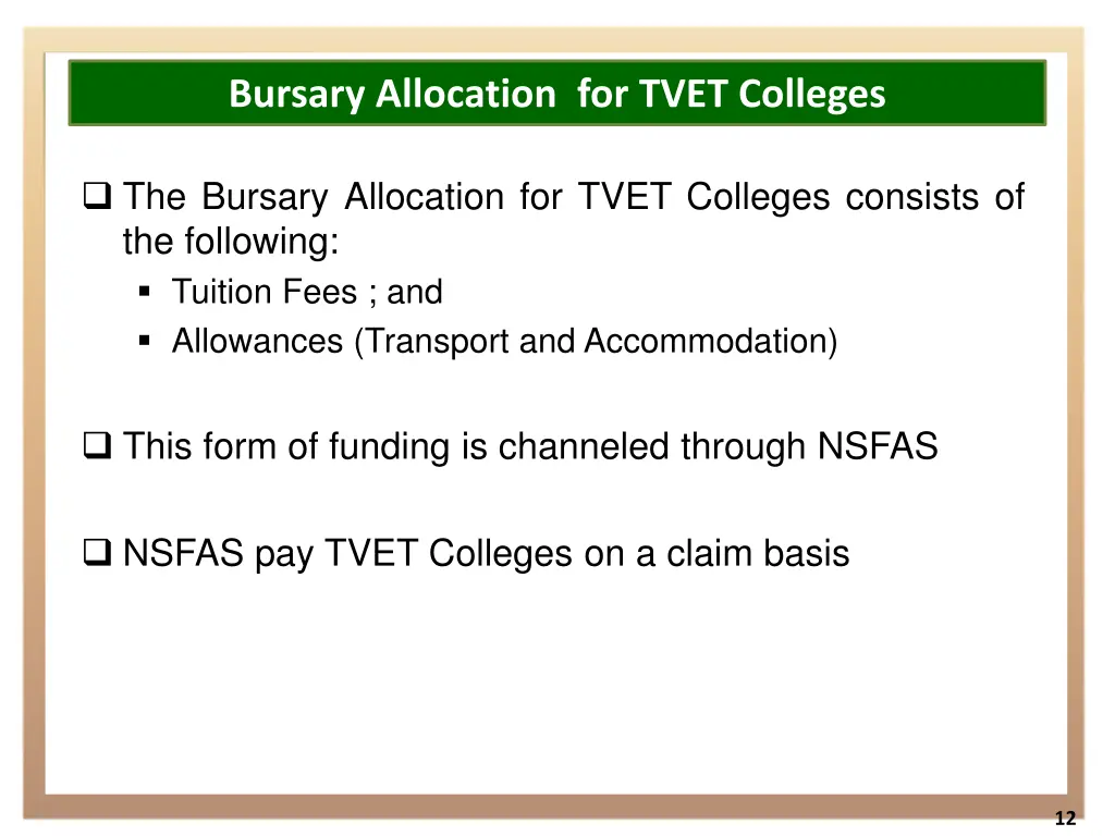 bursary allocation for tvet colleges