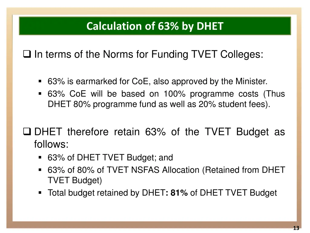 calculation of 63 by dhet