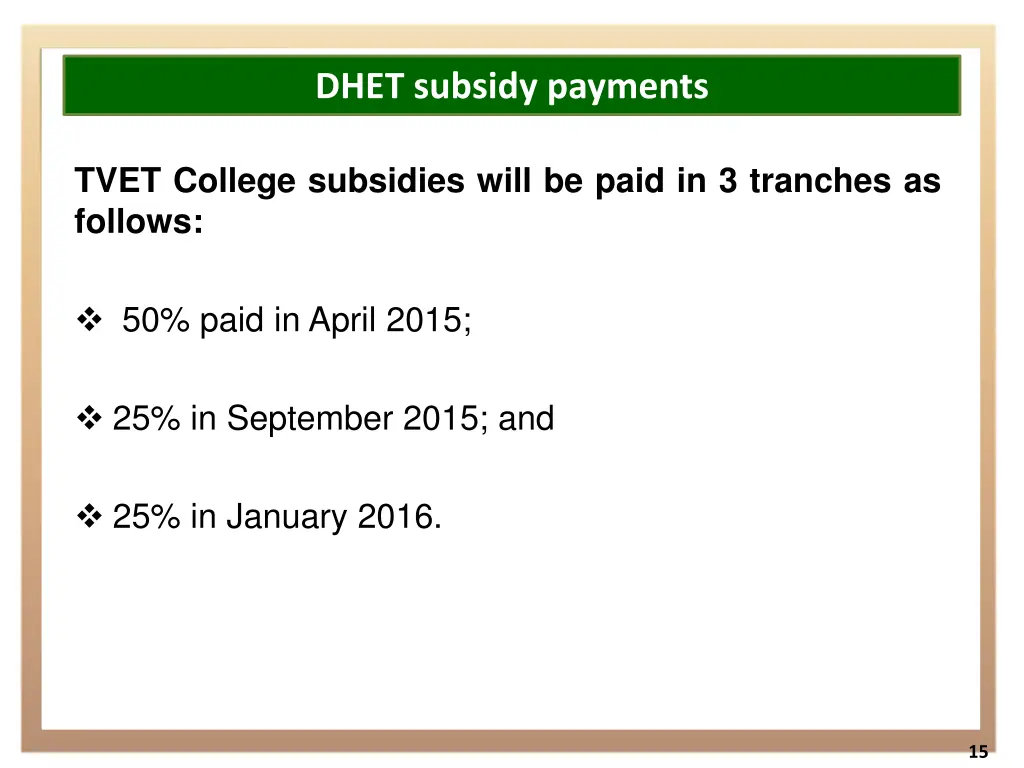 dhet subsidy payments