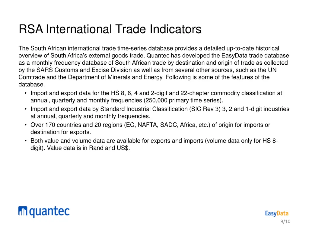 rsa international trade indicators