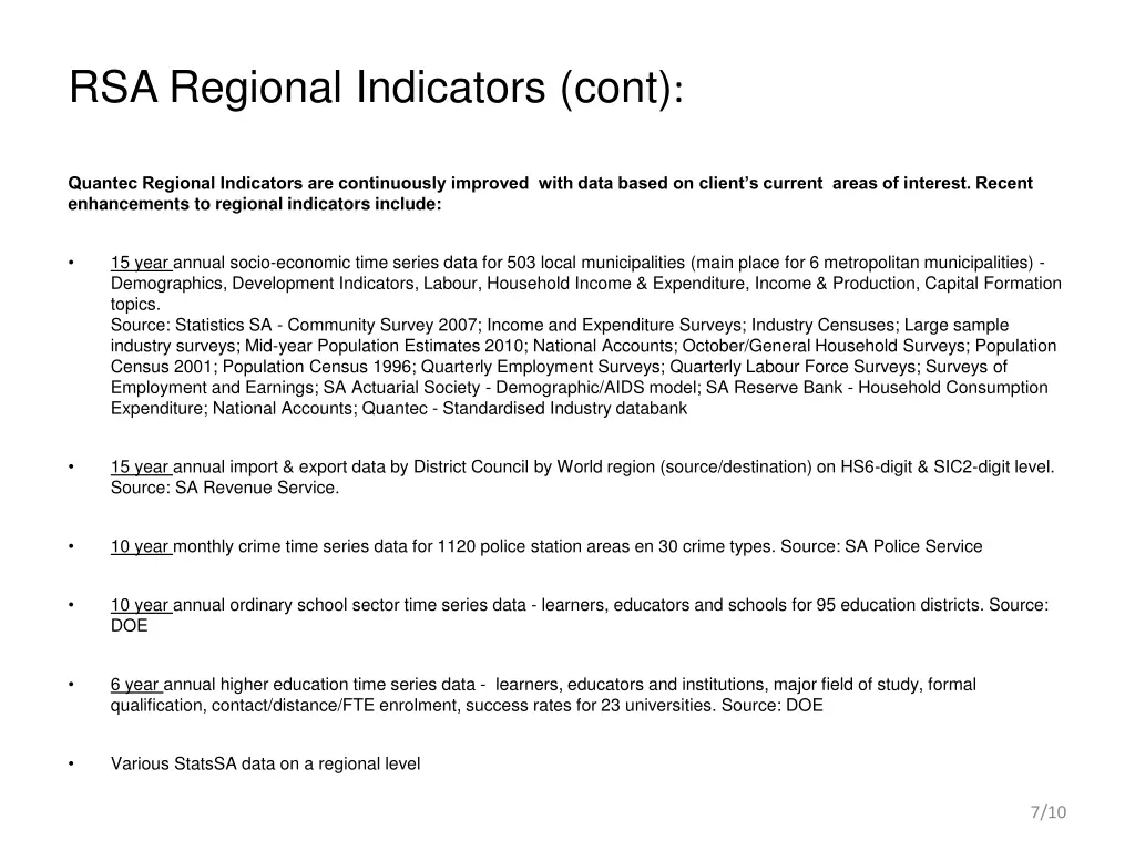 rsa regional indicators cont