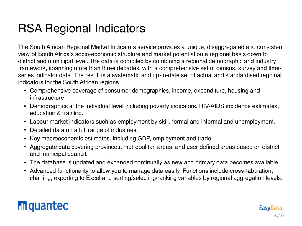 rsa regional indicators