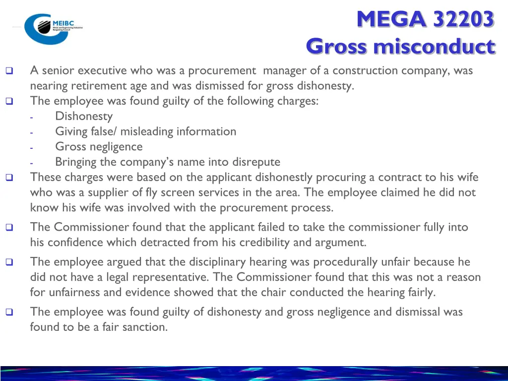 mega 32203 gross misconduct