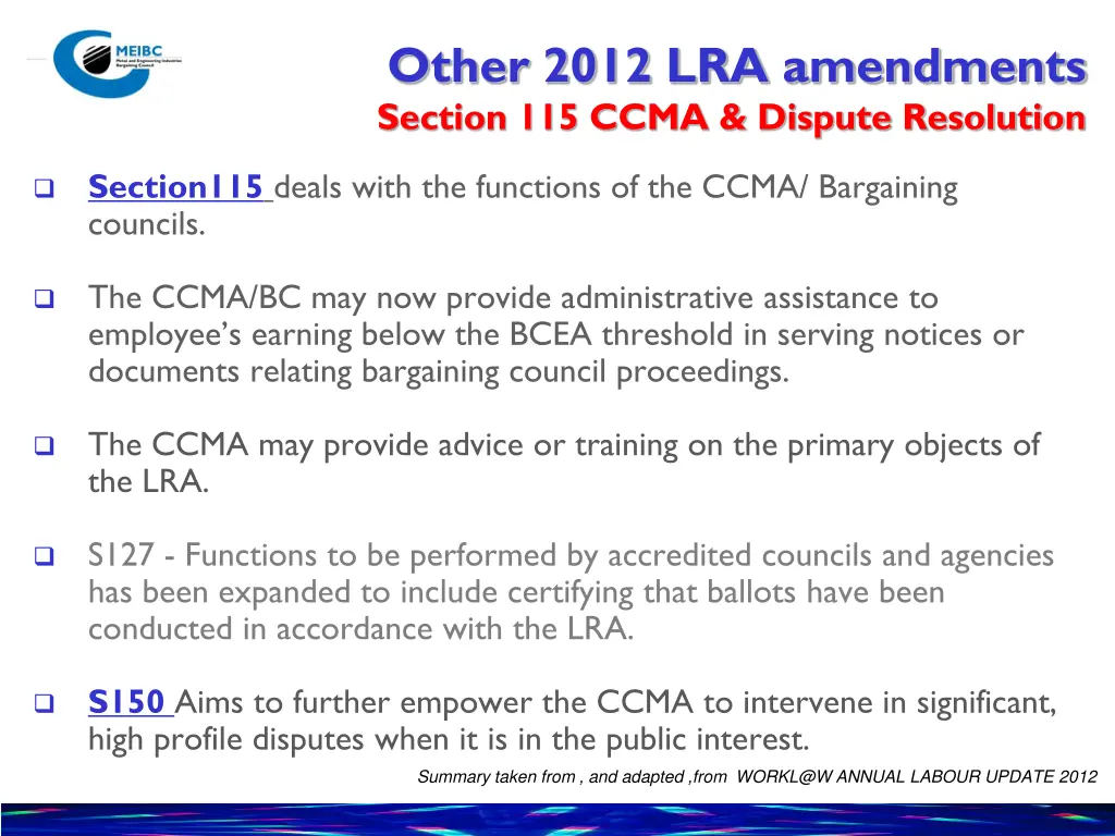 other 2012 lra amendments section 115 ccma