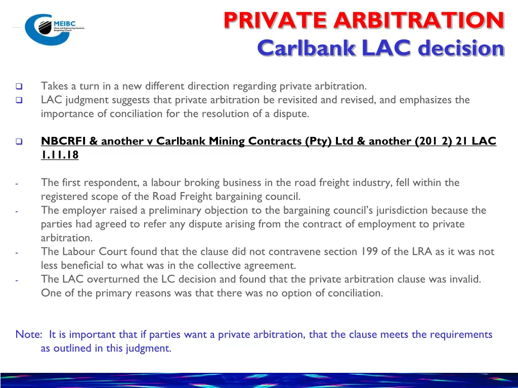 private arbitration carlbank lac decision