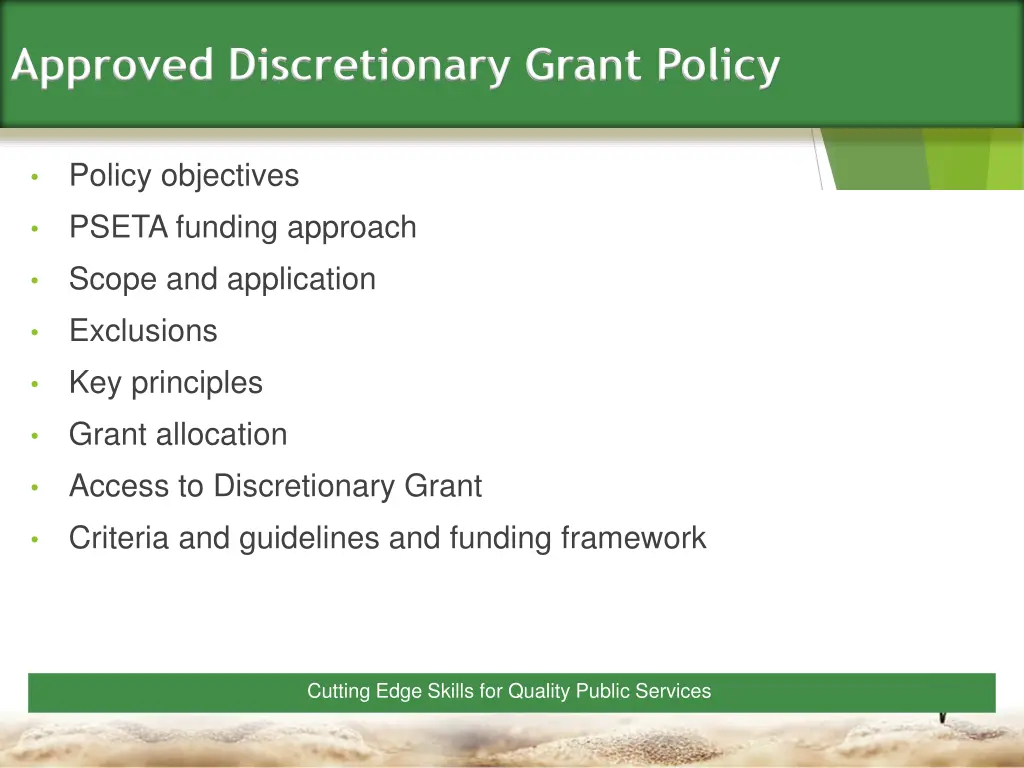 approved discretionary grant policy