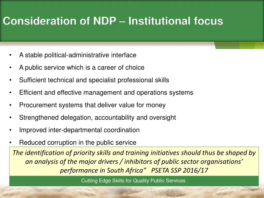 consideration of ndp institutional focus