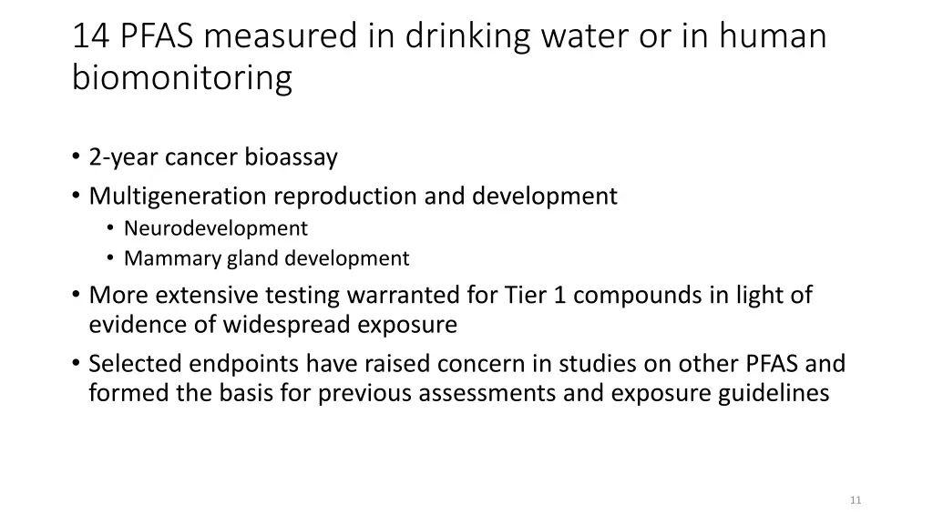 14 pfas measured in drinking water or in human