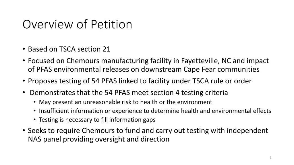 overview of petition