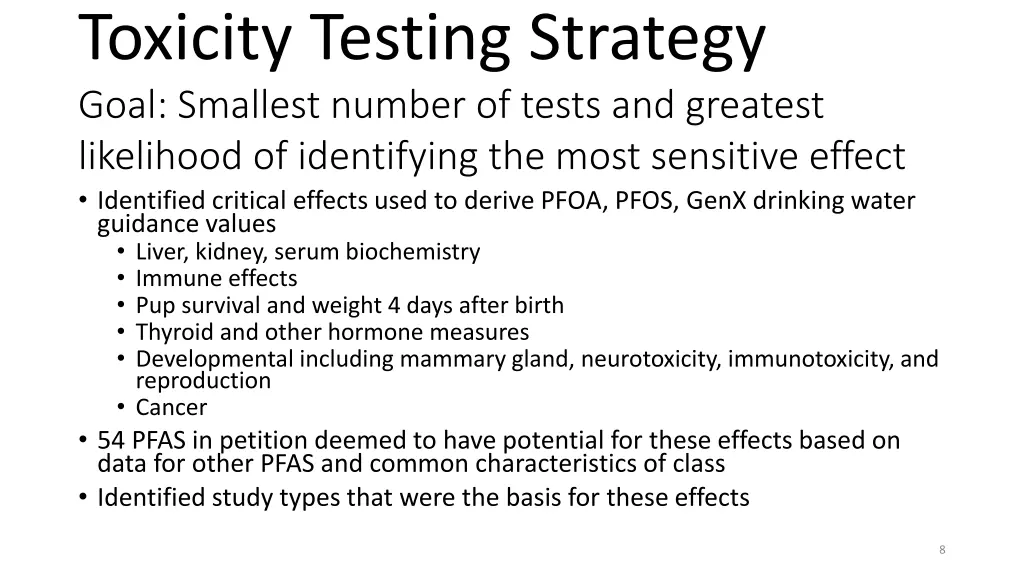 toxicity testing strategy goal smallest number