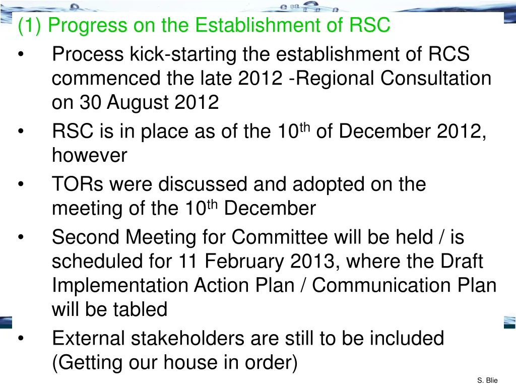 1 progress on the establishment of rsc process