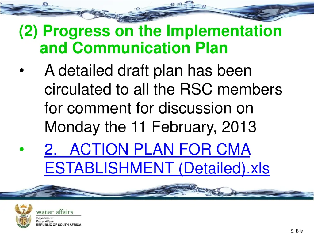 2 progress on the implementation