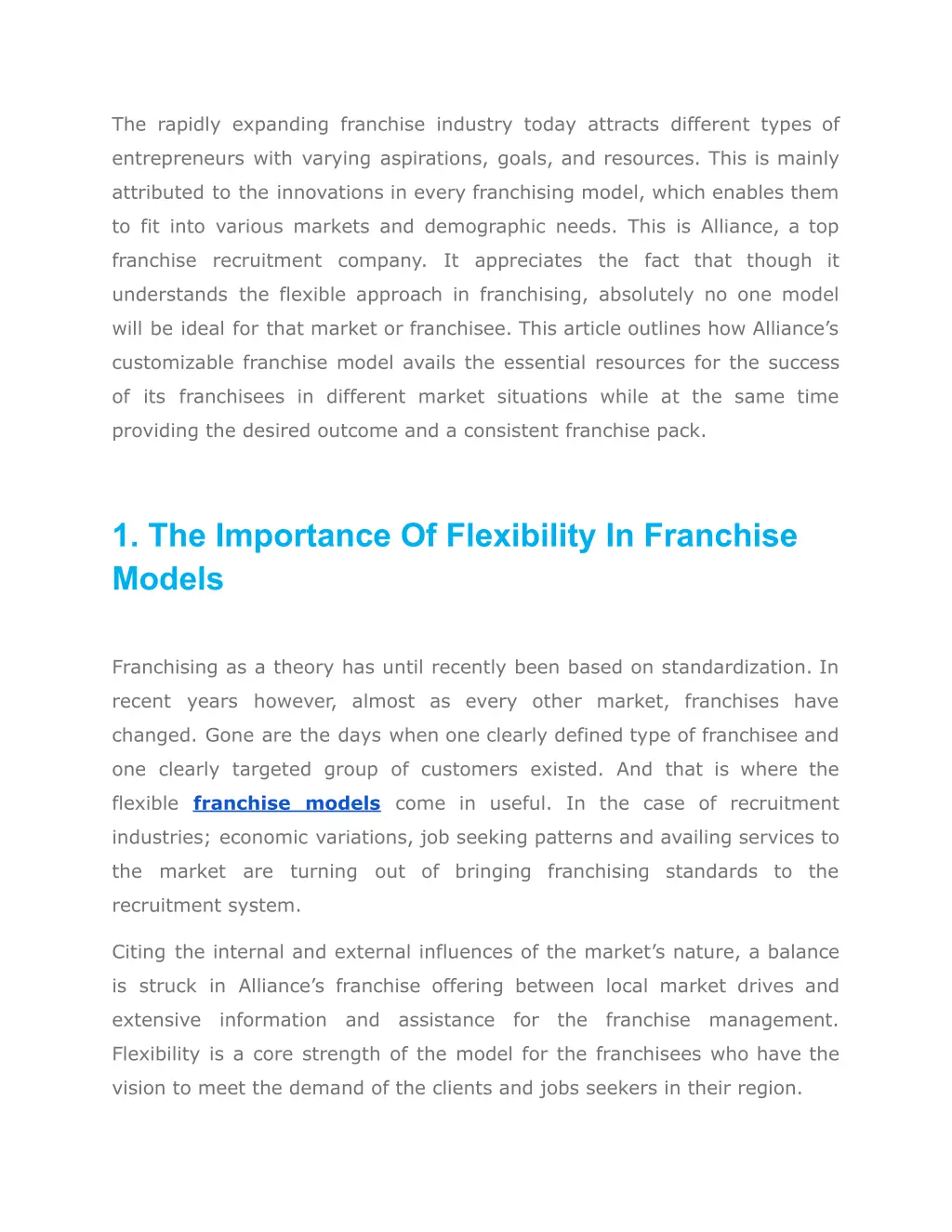 the rapidly expanding franchise industry today