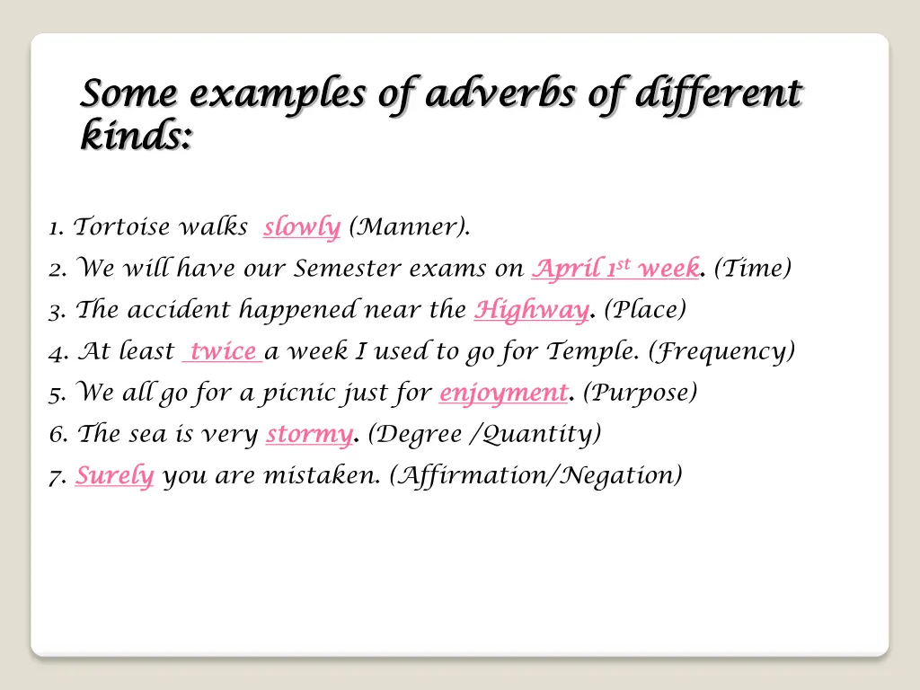 some examples of adverbs of different some