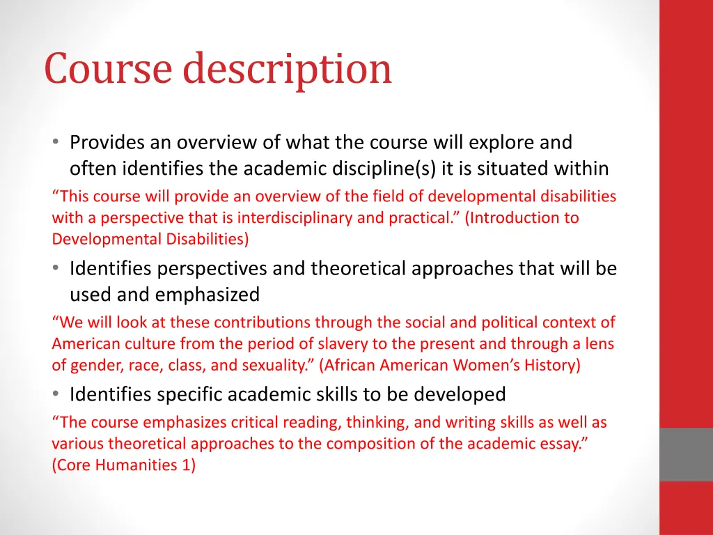 course description