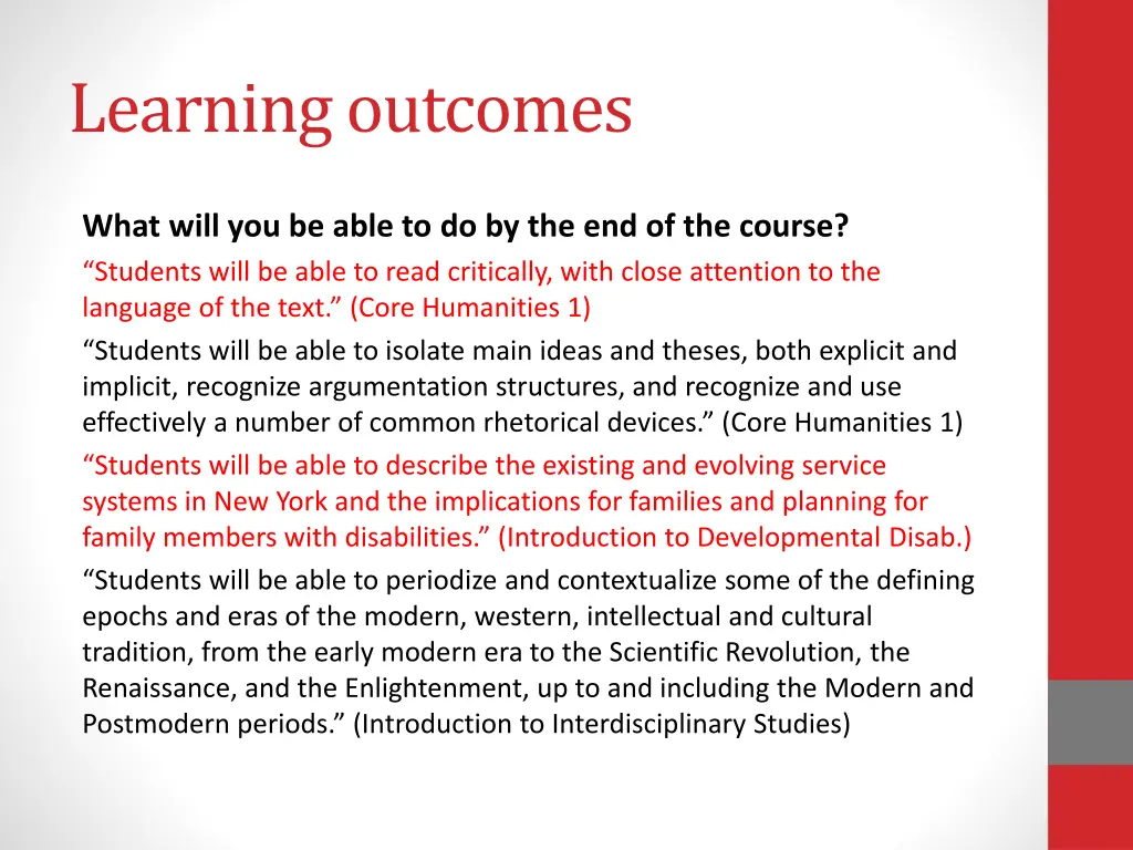 learning outcomes