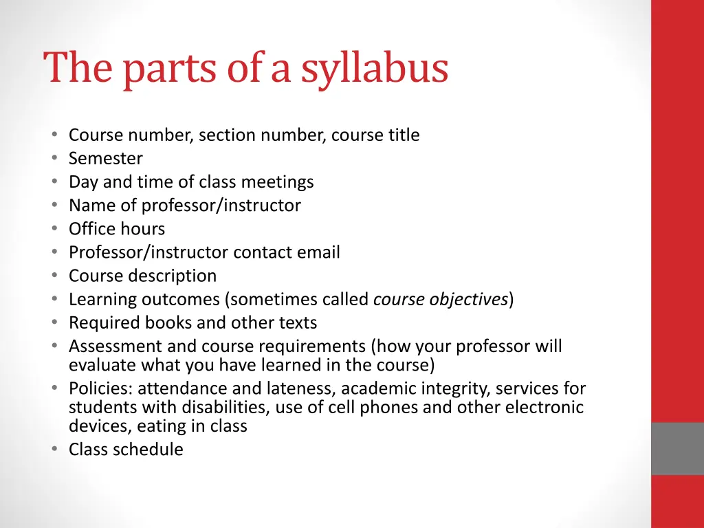 the parts of a syllabus