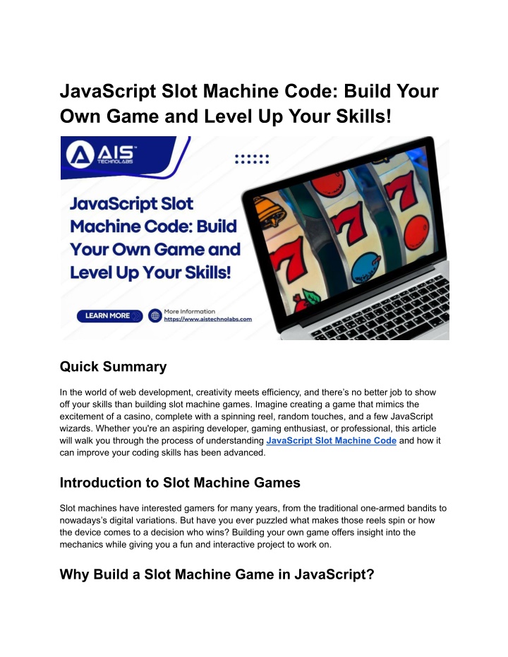 javascript slot machine code build your own game