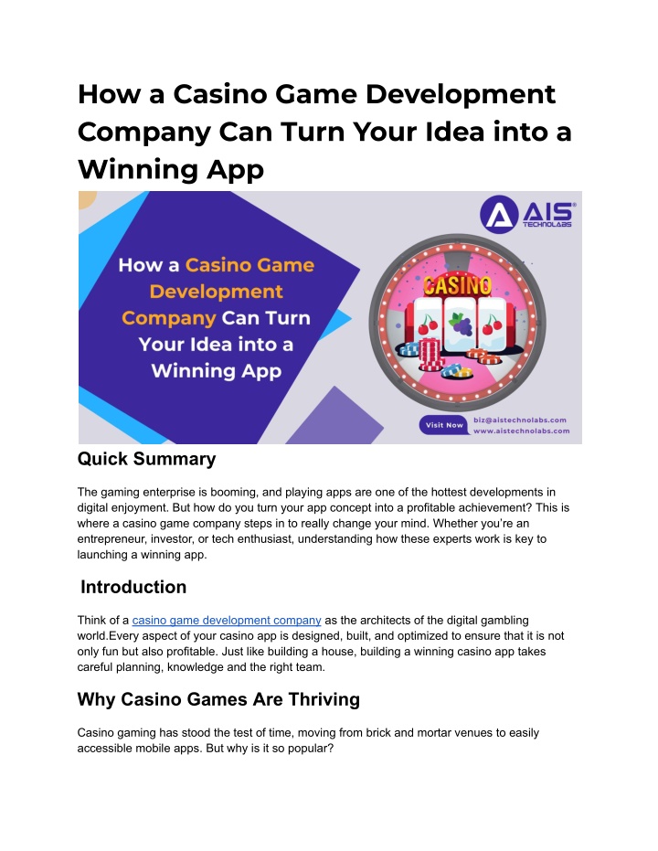 how a casino game development company can turn