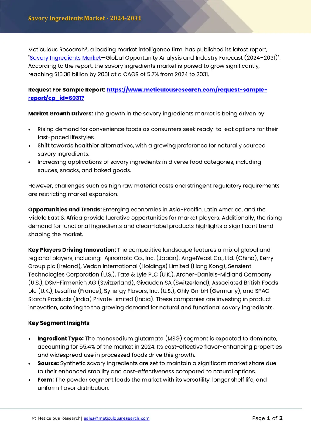 savory ingredients market 2024 2031