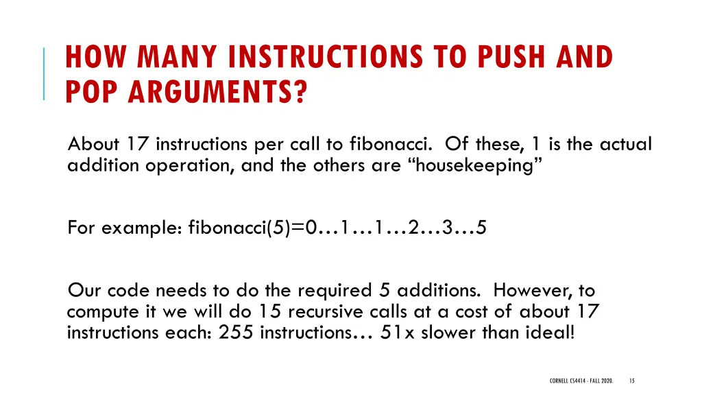 how many instructions to push and pop arguments